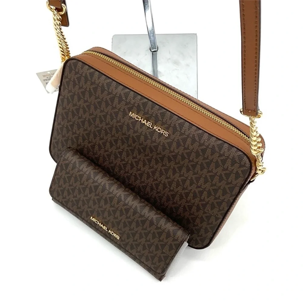 Michael Kors Large EW Crossbody Bag & Large Trifold Wallet Brown/ Gold